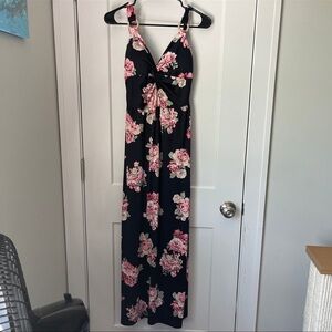Derek Heart Black Maxi Dress with Pink Floral Print
